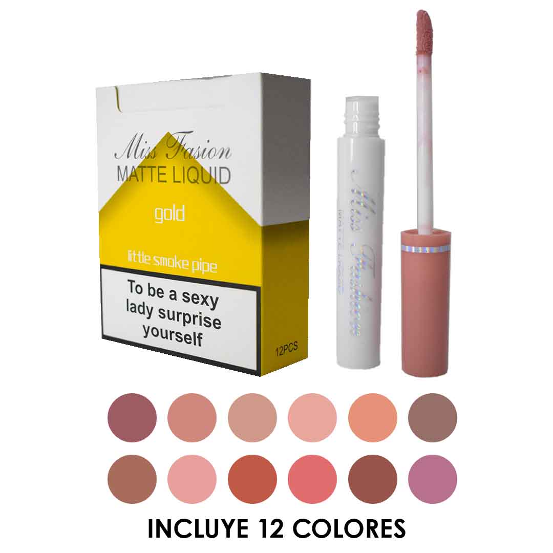 Caja de labiales con diseño de cigarro miss fashion gold 12u