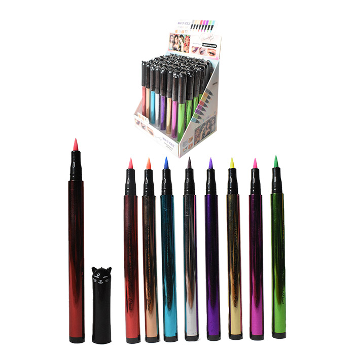Delineadores de colores con tapa negra de gato