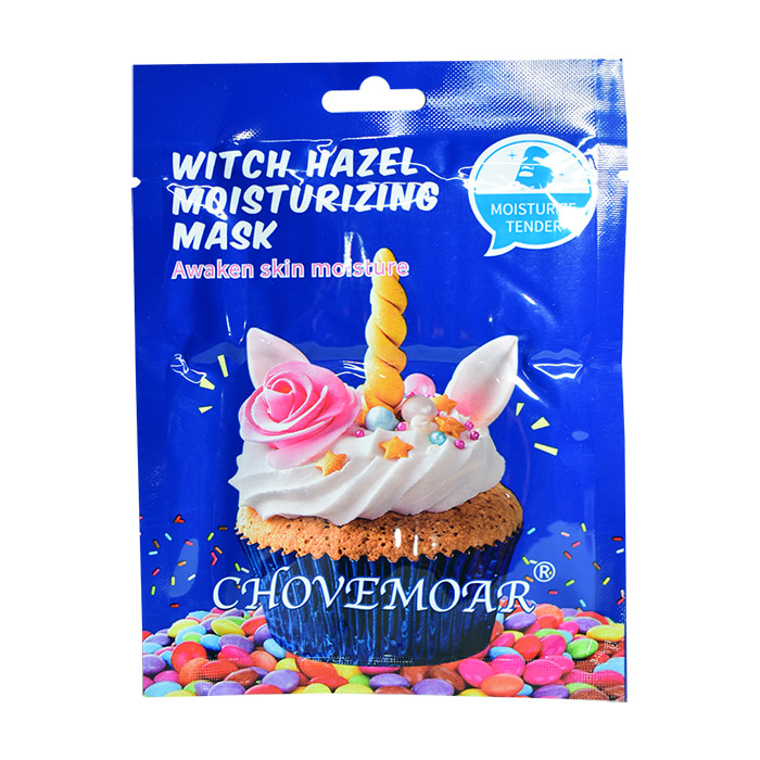 Mascarilla en sobre azul con cupcake unicornio chovemoar