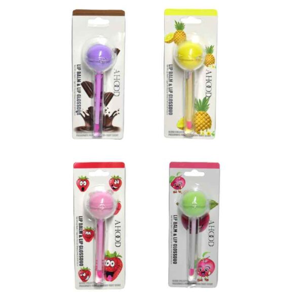 Lip balm& lip glossduo con diseño de bombon ahood