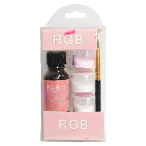 Set de polvo acrílico rgb con empaque rosado y transparente