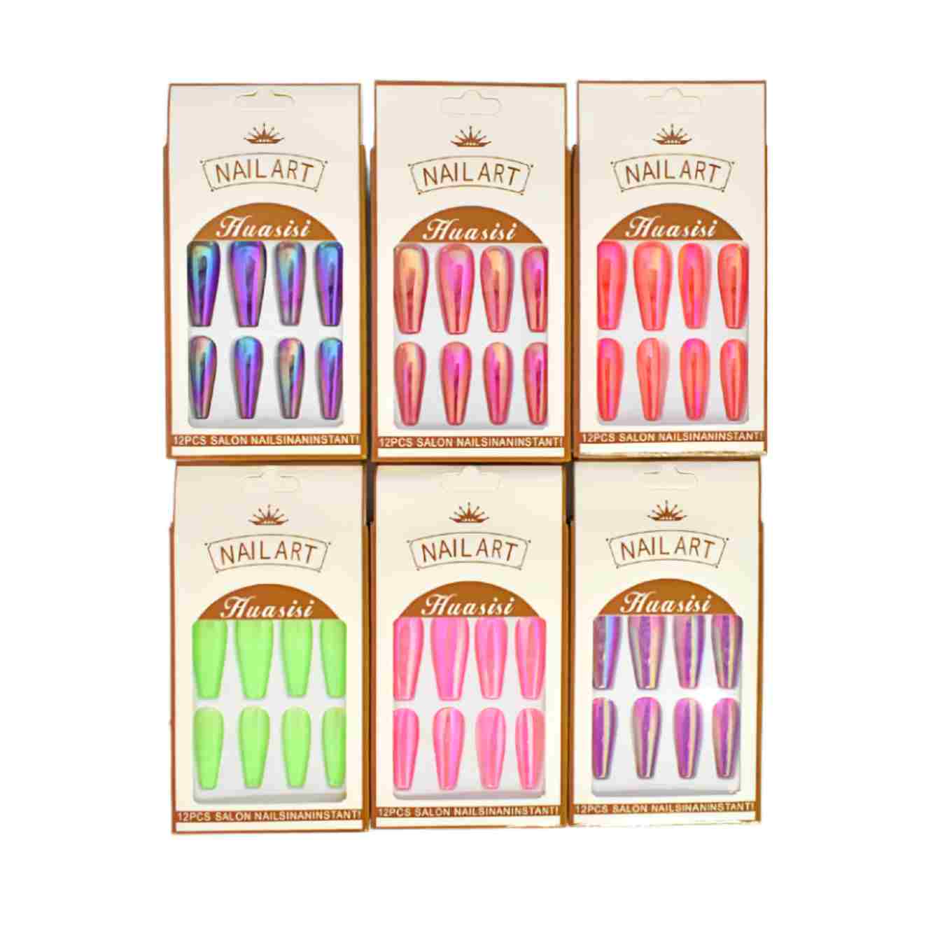 Uñas Press on de colores cromados Nail Art Huasisi 12pcs - Imagen 3